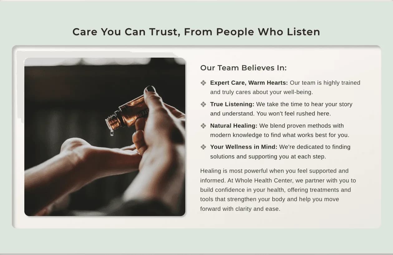 Whole Health Center care and trust section