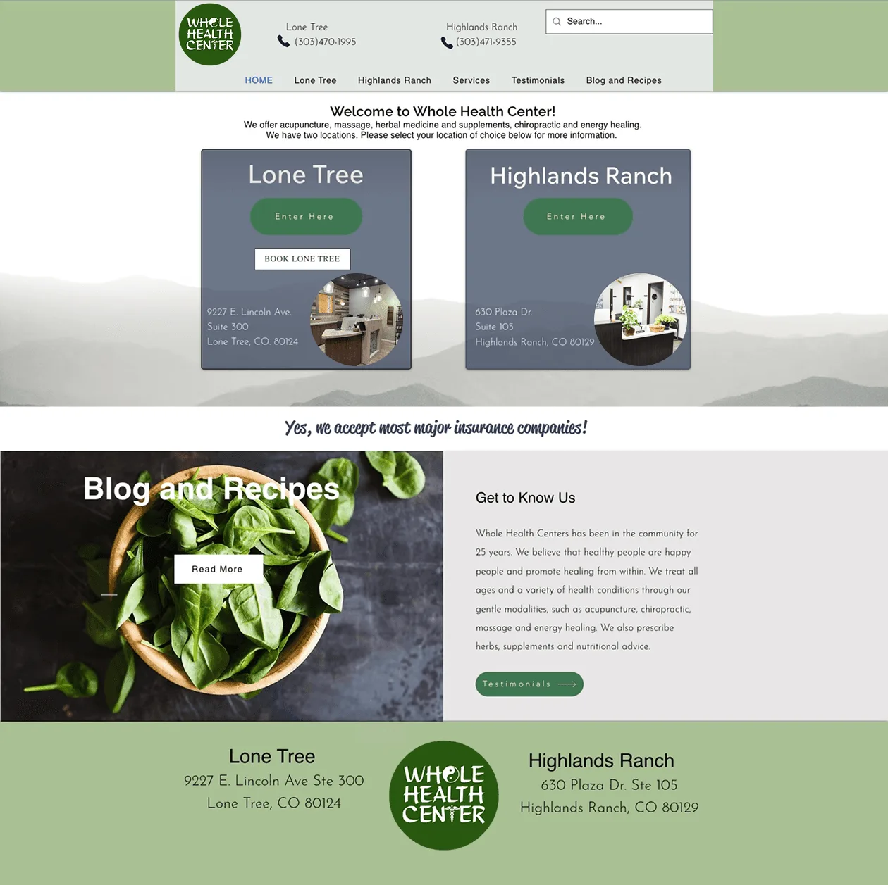 Whole Health Center website before the rebuild