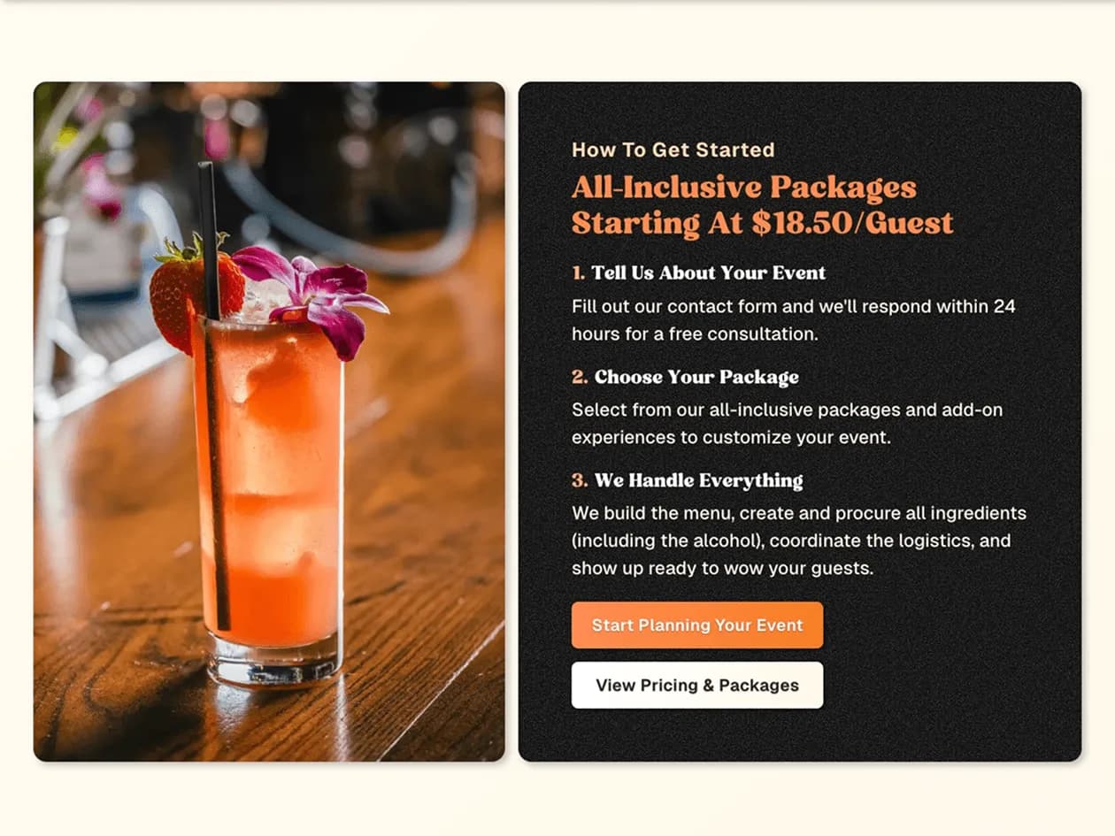 Mile High Mixologists all-inclusive packages section