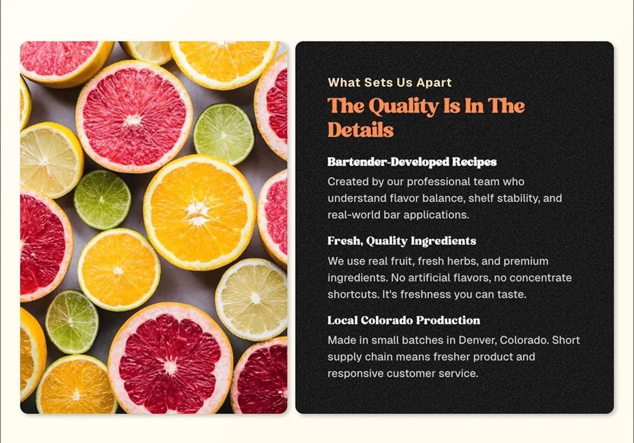 Mile High Mixologists quality and ingredients section