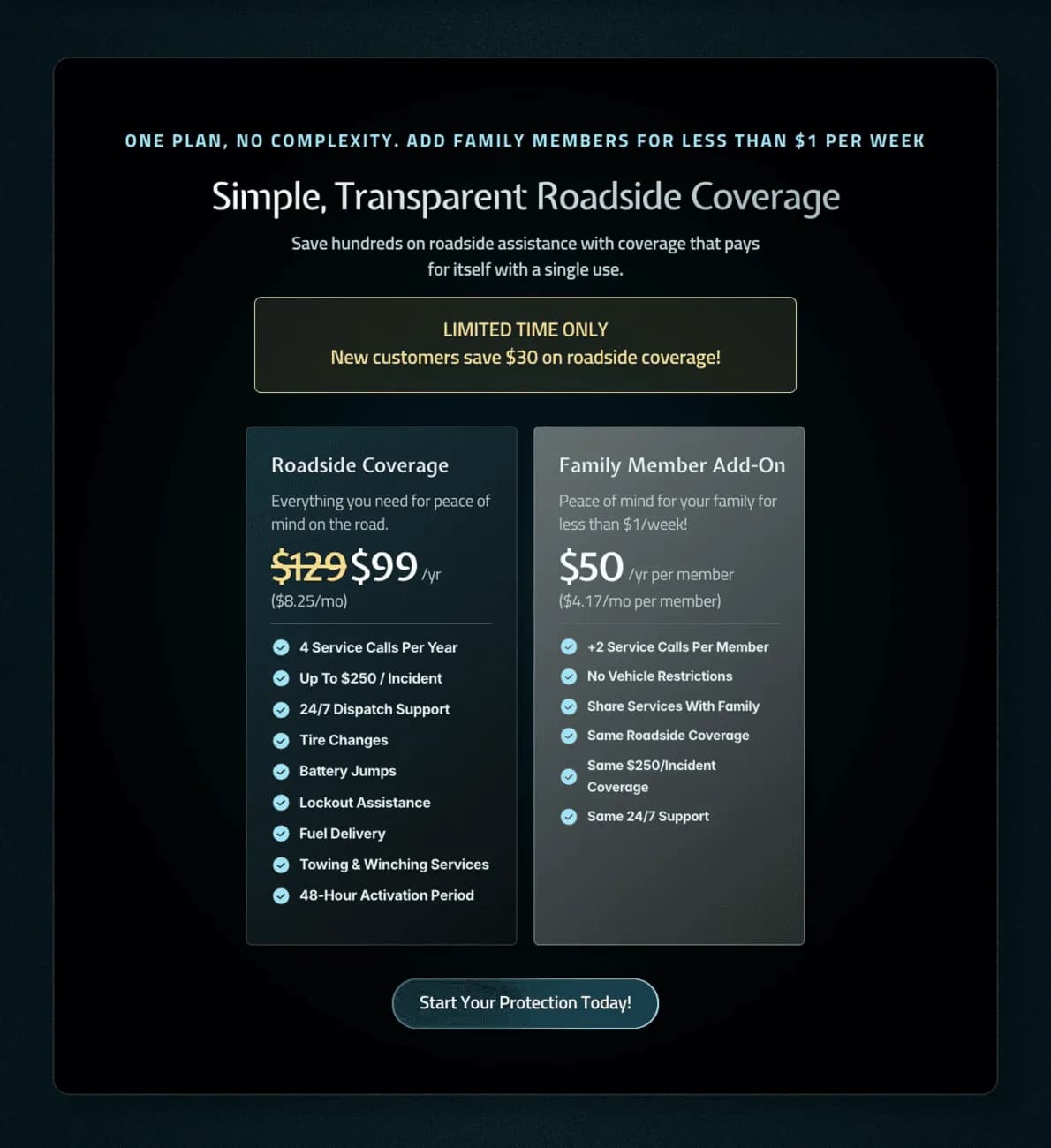 NewFlower Roadside pricing page